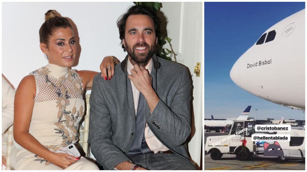 Montaje de Elena Tablada junto al avión.