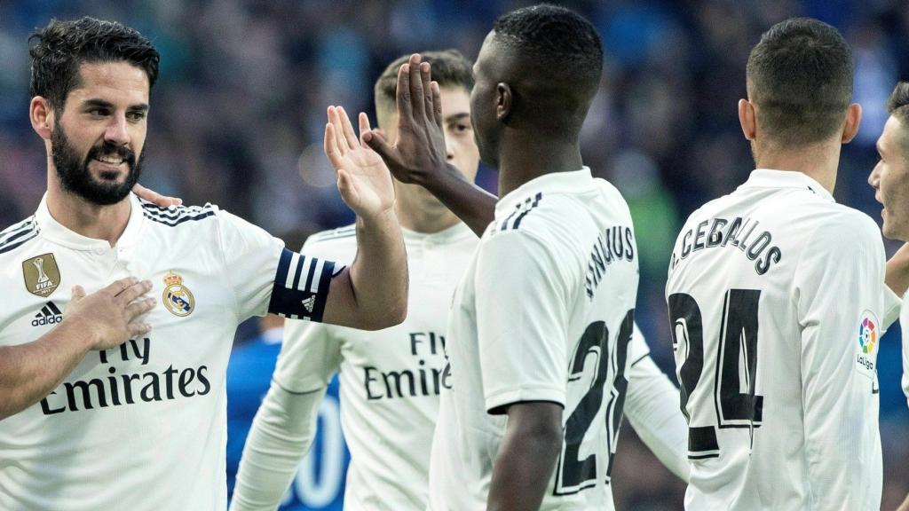 El Real Madrid celebra uno de los goles ante el Melilla.