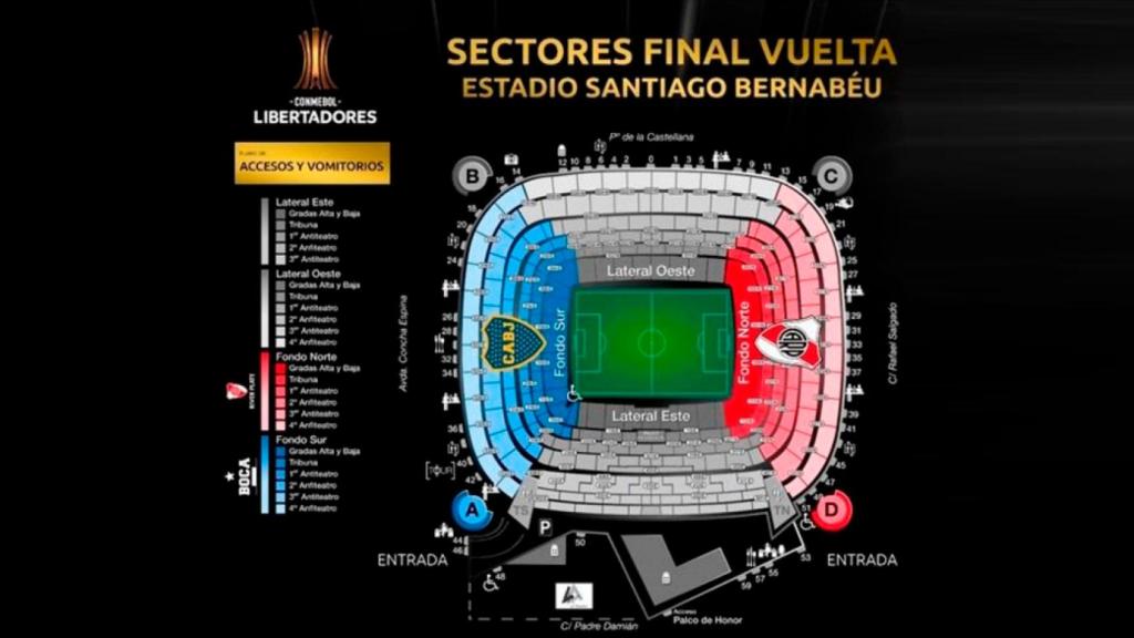 Así se distribuirán las butacas en el River - Boca. Foto: CONMEBOL.