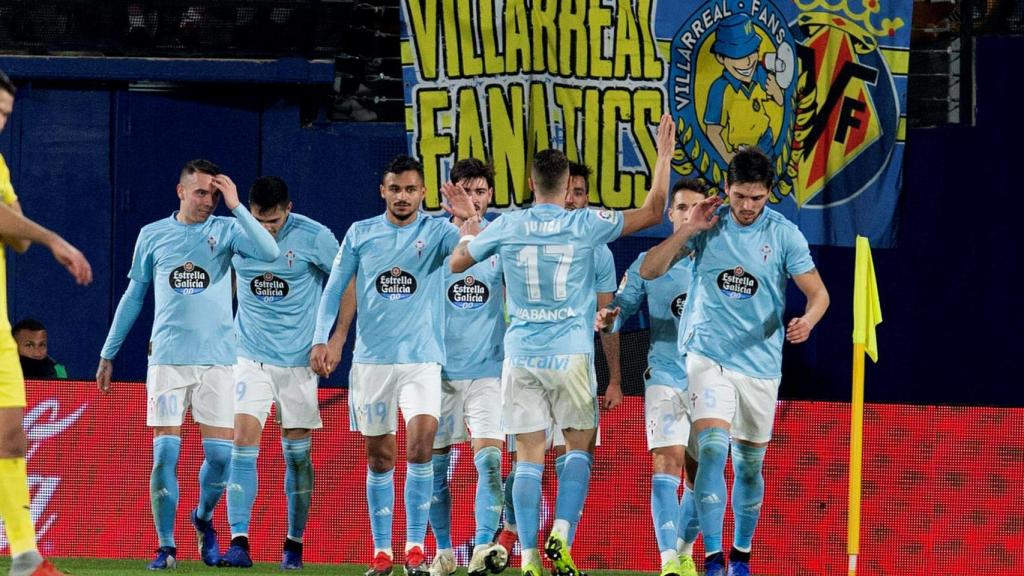 Los jugadores del Celta celebran el gol de Maxi Gómez ante el Villarreal en La Liga