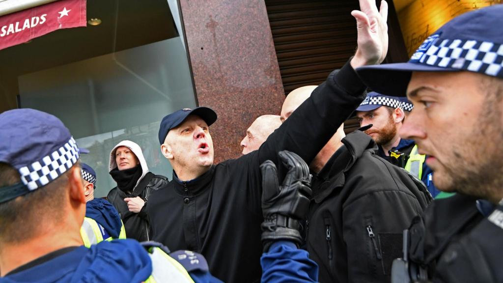 Robinson, líder del Ukip, durante la manifestación.