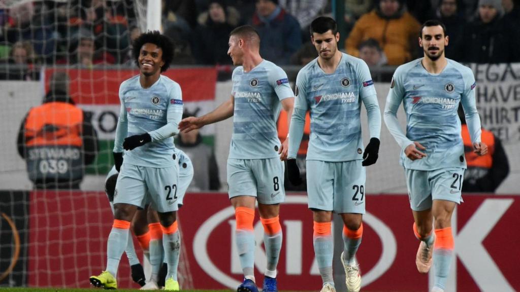 Jugadores del Chelsea ante el MOL Vidi. Foto: Twitter (@ChelseaFC)