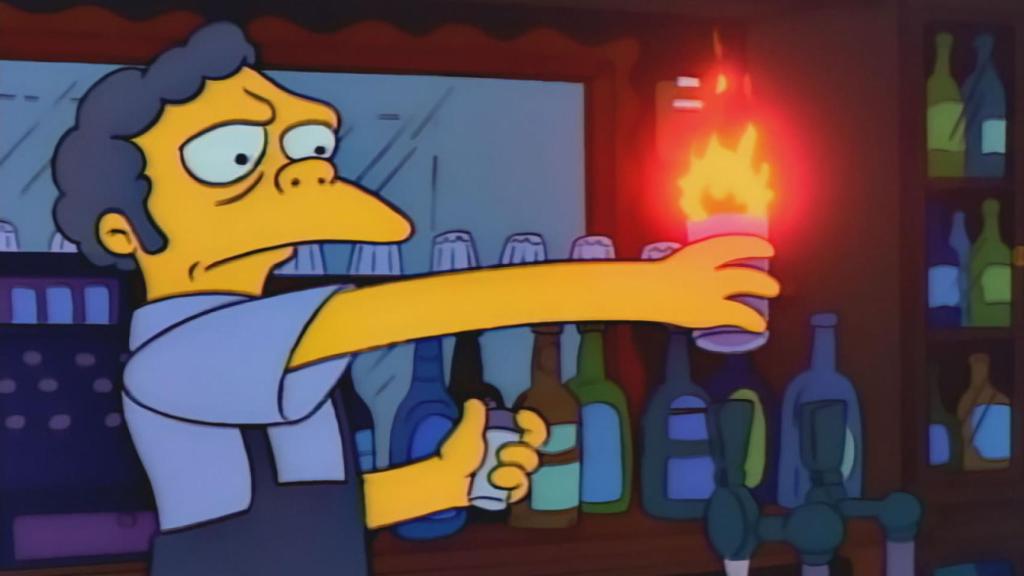 Moe preparando uno de sus famosos flameados