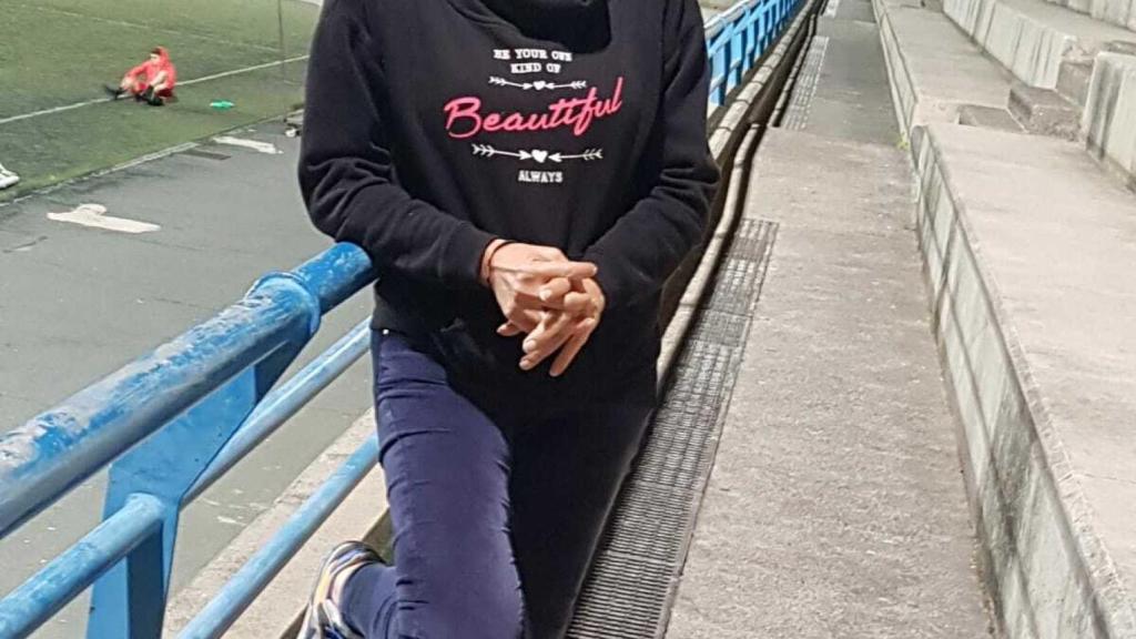 Loli, en las gradas del estadio