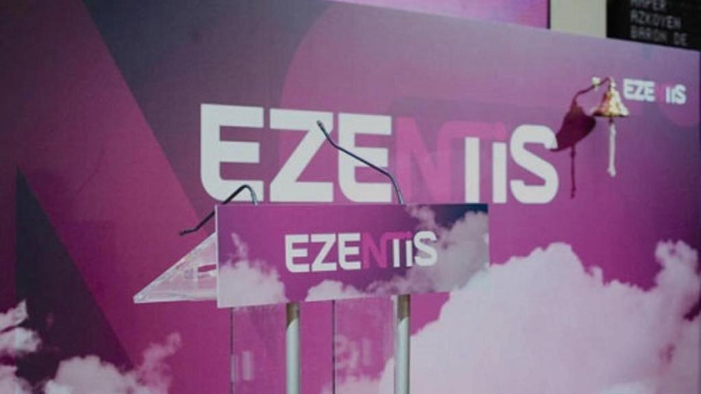 Montaje de Ezentis en bolsa por el estreno de su nueva identidad corporativa.
