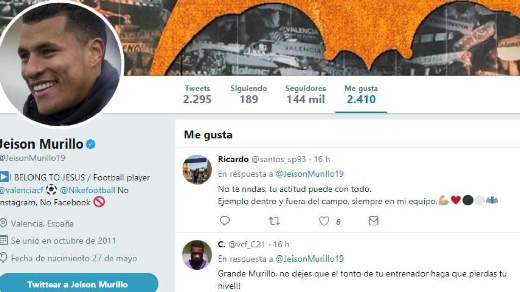 El polémico me gusta de Jeison Murillo a un tweet que insulta a Marcelino