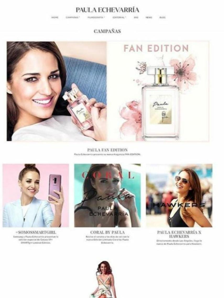 Captura de la web de Paula Echevarría.