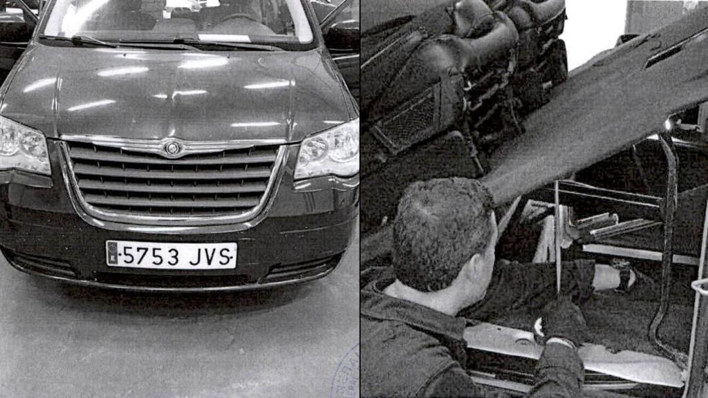 Un agente revisa la caleta escondida en una mono volumen decomisada.