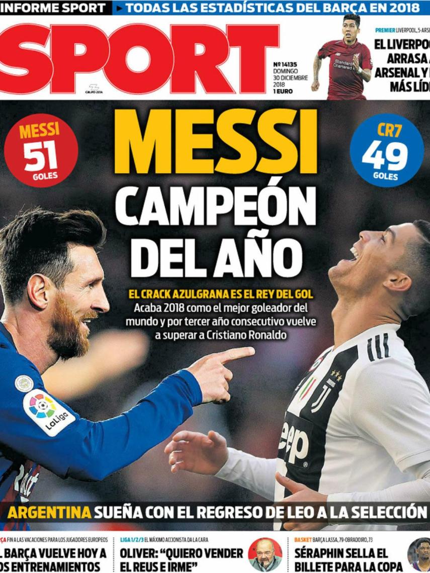 La portada del diario Sport (30/12/2018)