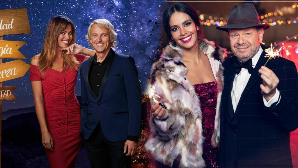 Lara Álvarez con Jesús Calleja, y Cristina Pedroche con Alberto Chicote, en sus fotos de promoción.