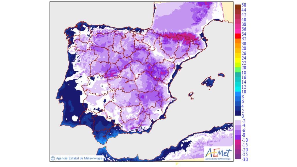 Las variaciones de temperaturas mínimas previstas para el viernes 11 de enero de 2019.
