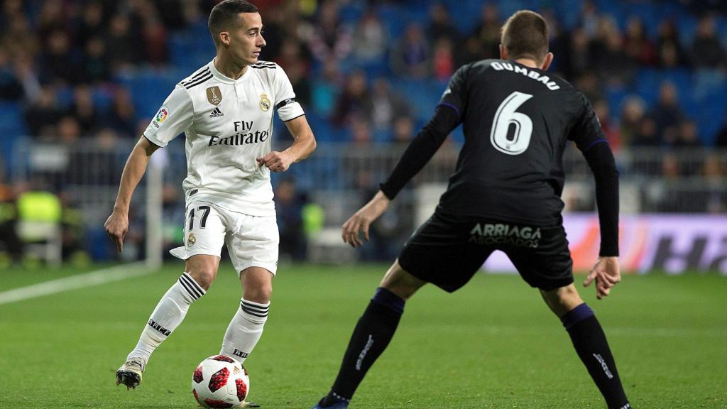 Lucas Vázquez buscando un compañero ante el Leganés