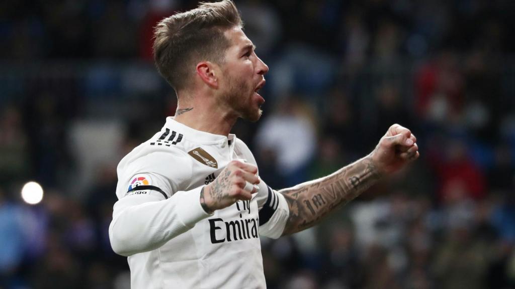 Sergio Ramos celebra su gol de penalti al Leganés