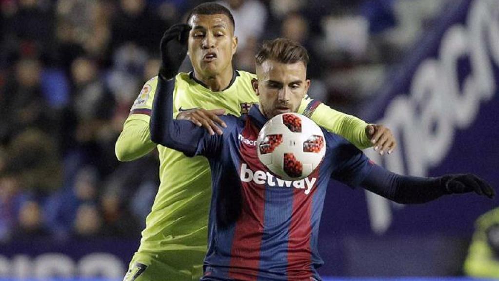 Borja Mayoral, delantero del Levante, durante el partido de Copa contra el Barça