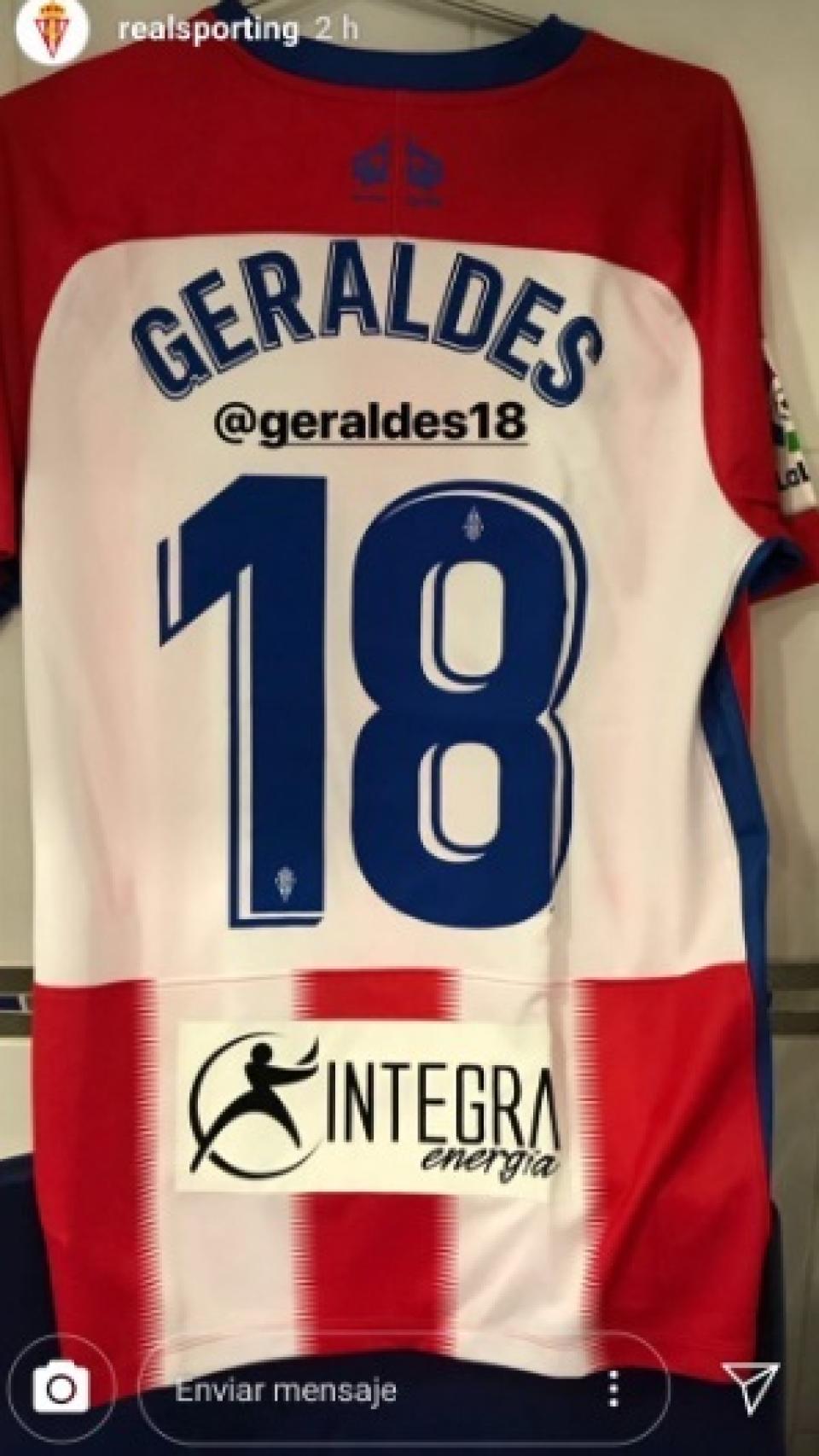 La camiseta de Geraldes. Foto Instagram: (realsporting)