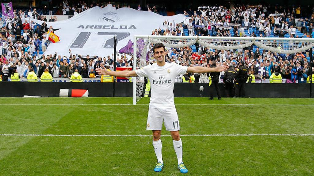 Álvaro Arbeloa, el día de su despedida en el Santiago Bernabéu
