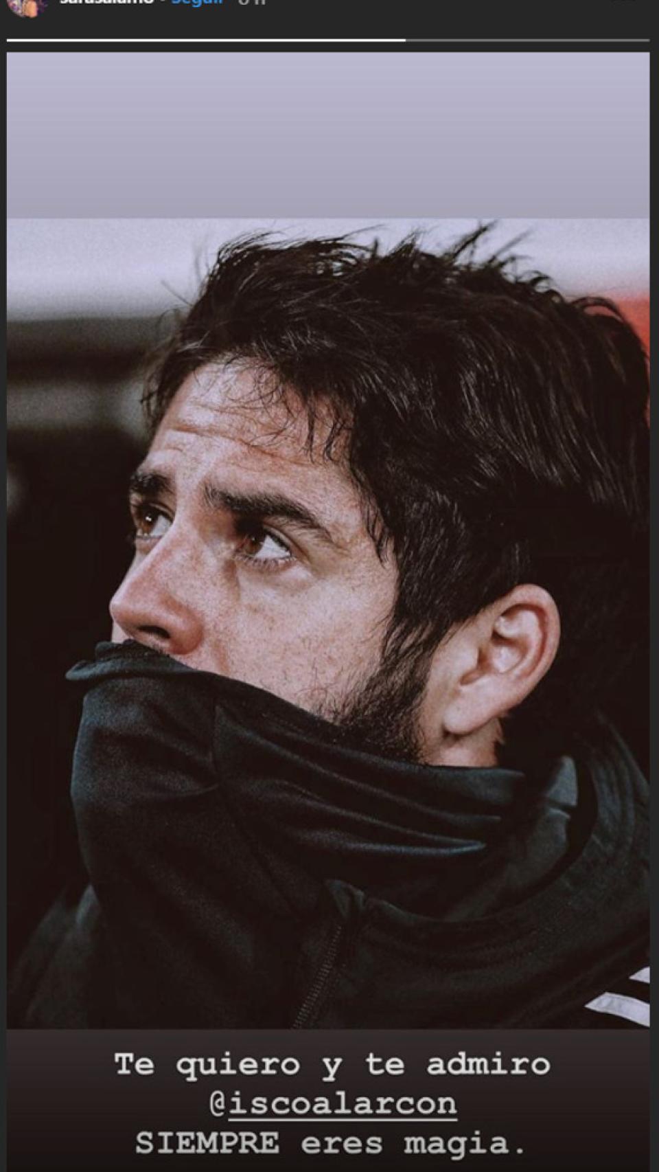 Historia de Sara Sálamo en Instagram para Isco. Foto: Instagram (@sarasalamo)