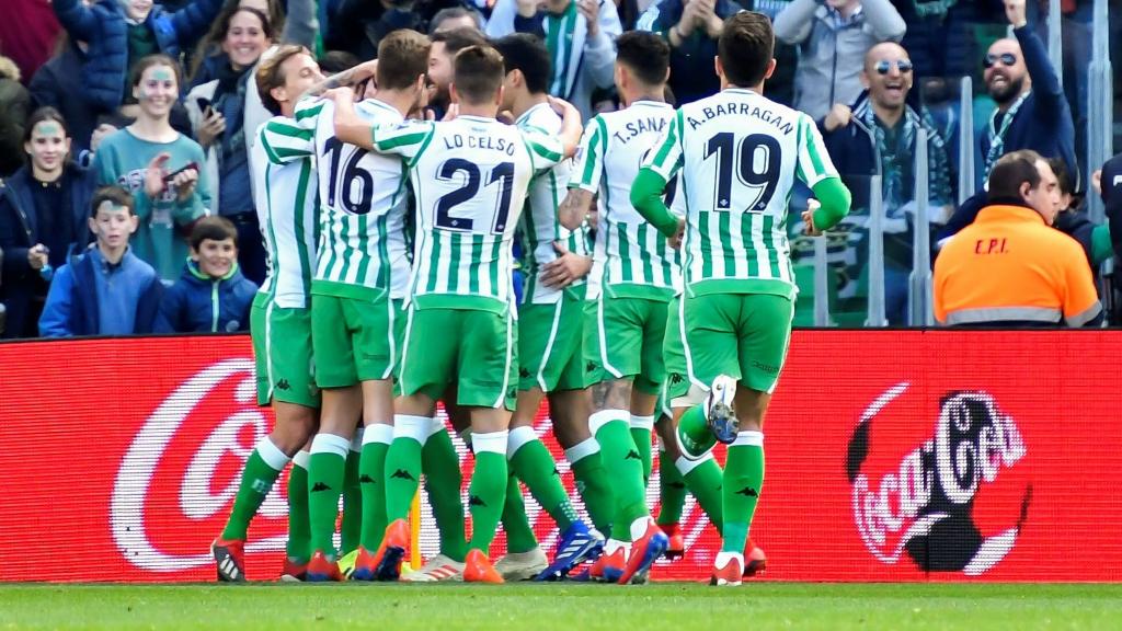 El Betis celebra uno de los goles al Girona