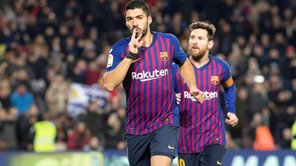 Luis Suárez celebra el gol ante el Leganés