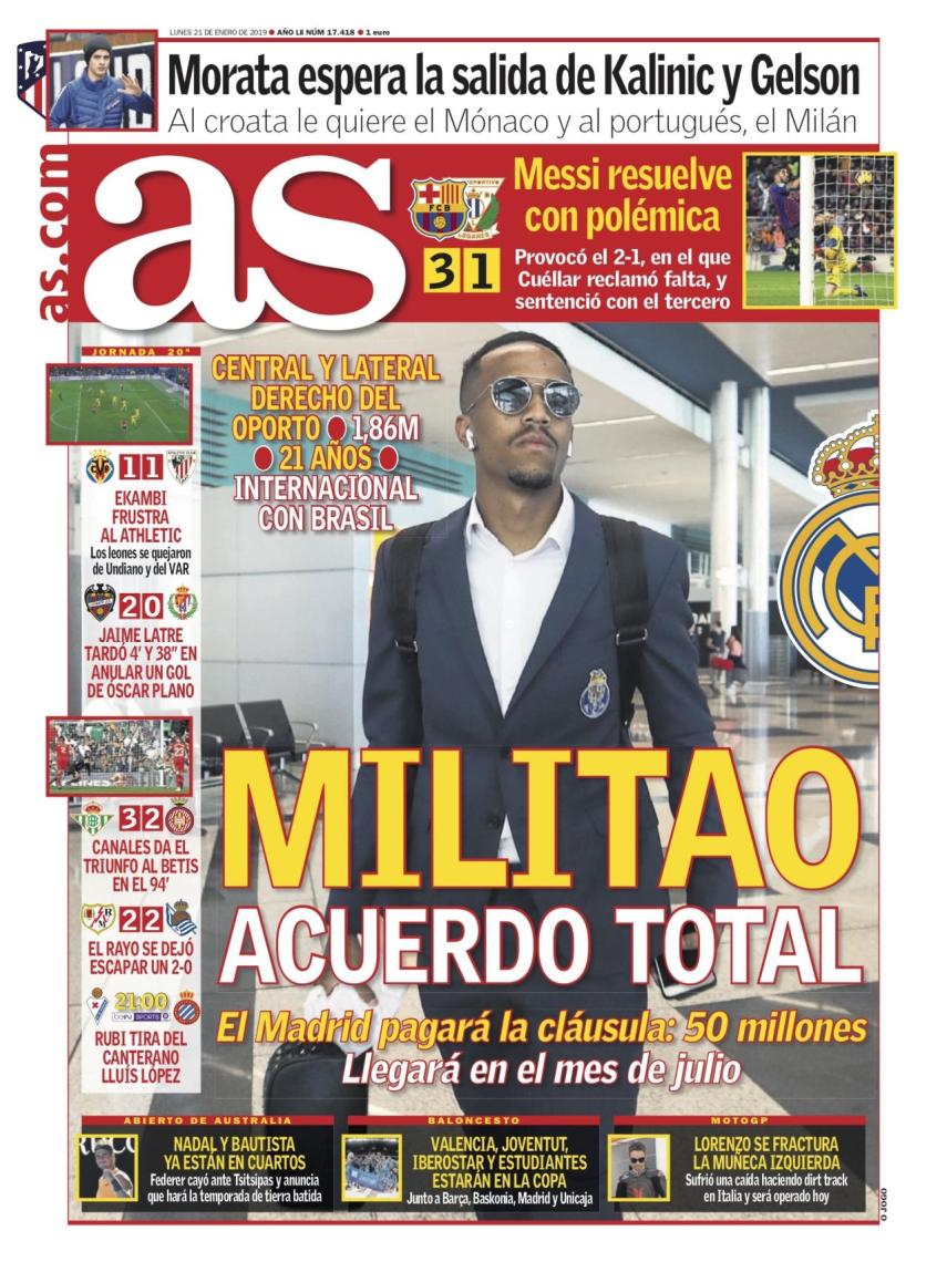 La portada del diario AS (21/01/2019)