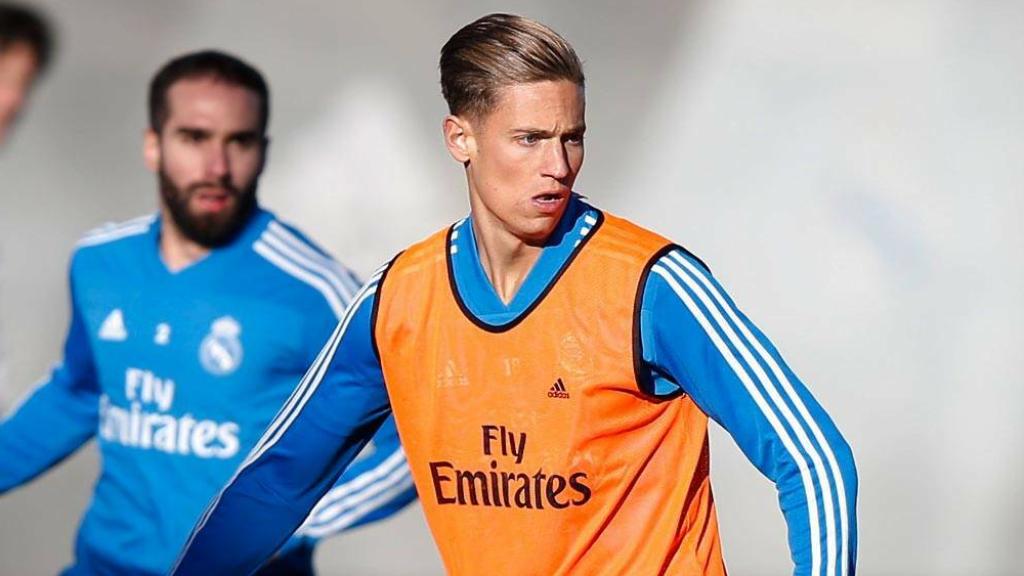 Marcos Llorente, en un entrenamiento del Real Madrid