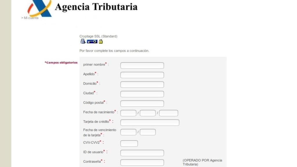 Formulario para caer en la  estafa