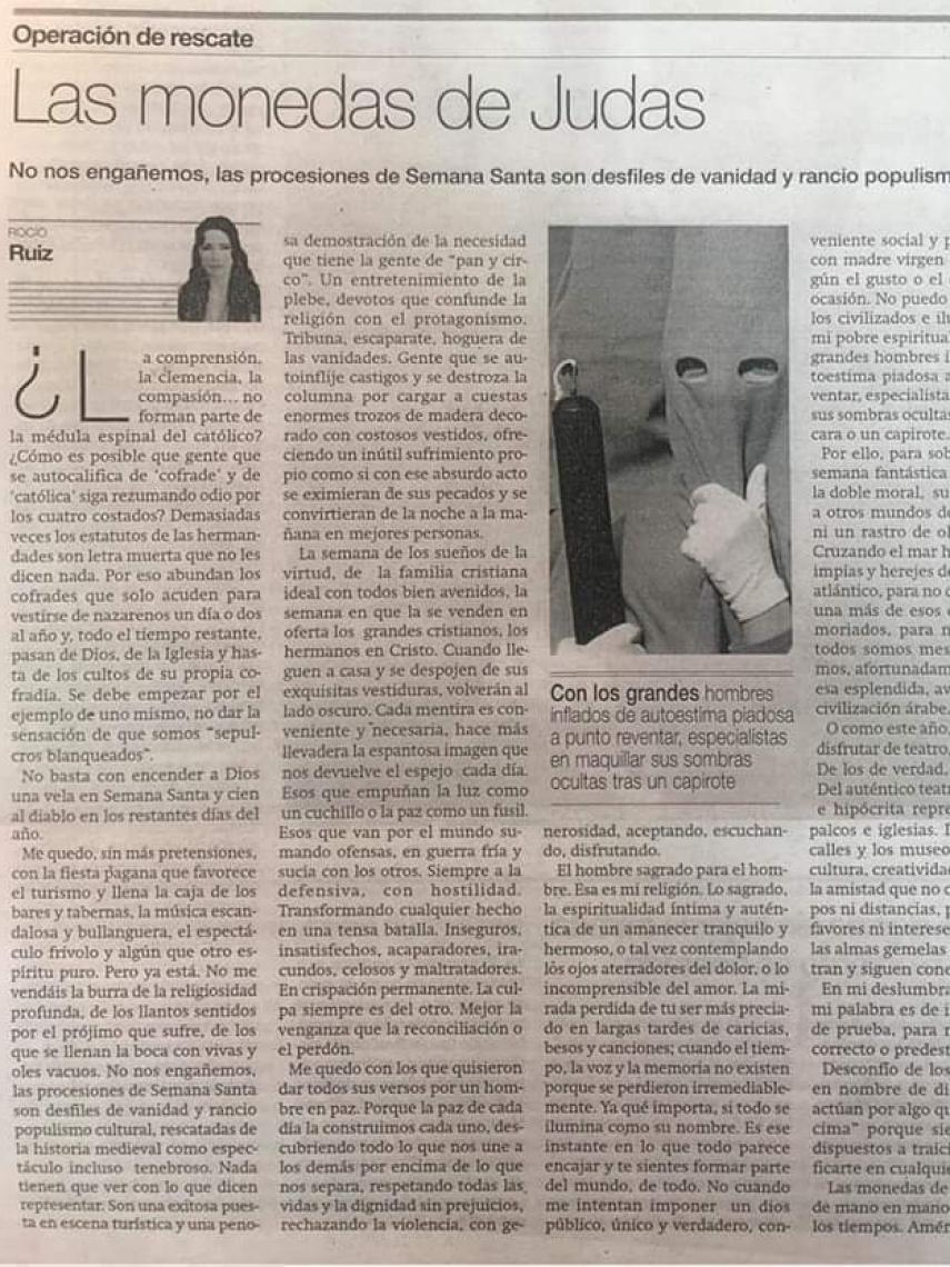 El artículo publicado por la nueva consejera de Igualdad de la Junta de Andalucía.