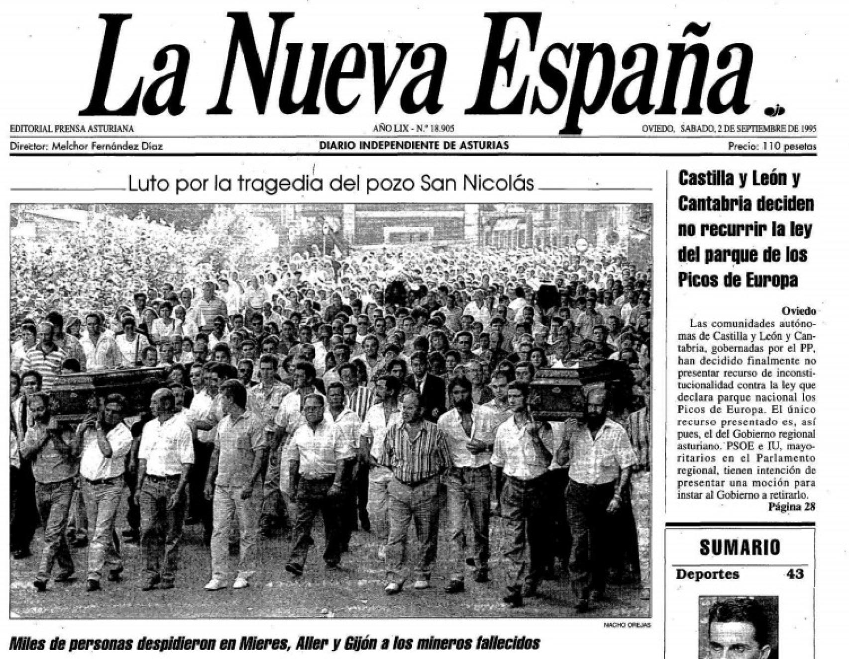 Portada del periódico La Nueva España dos días después del accidente.