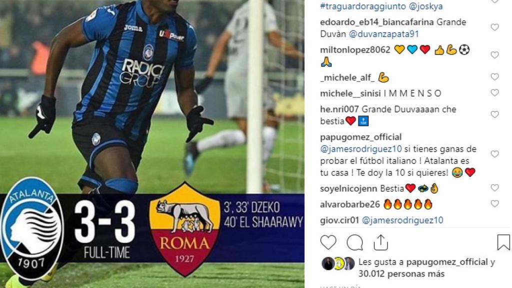 El comentario del 'Papu' en Instagram. Foto: Instagram (@duvanzapata91)