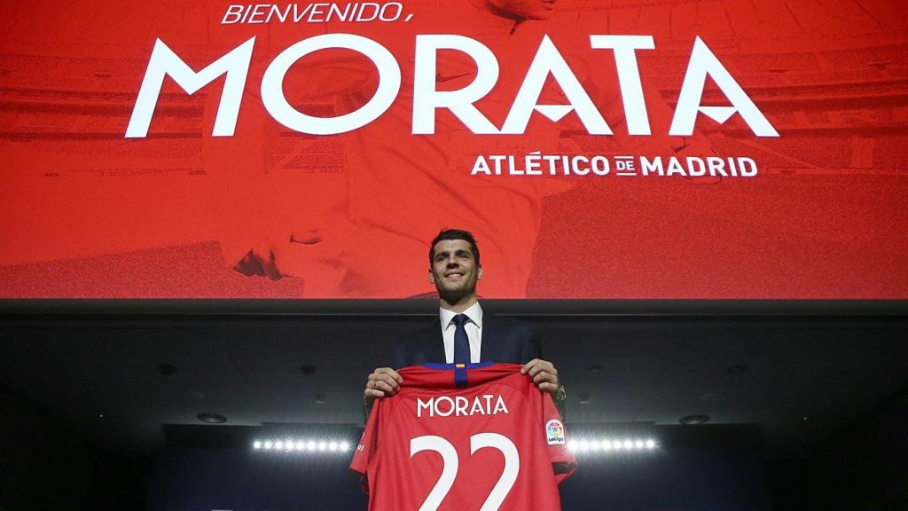 Morata en su presentación. Foto: Twitter (@atleti)