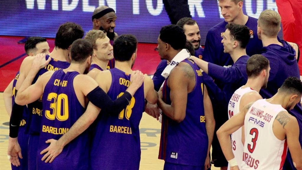 El Barcelona celebra la victoria contra el Olympiakos. Foto: euroleague.net
