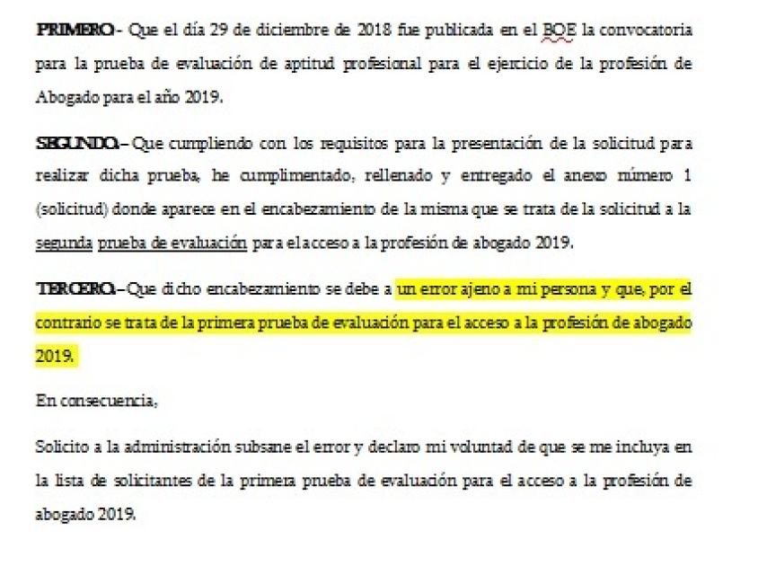 Petición de rectificación de los alumnos