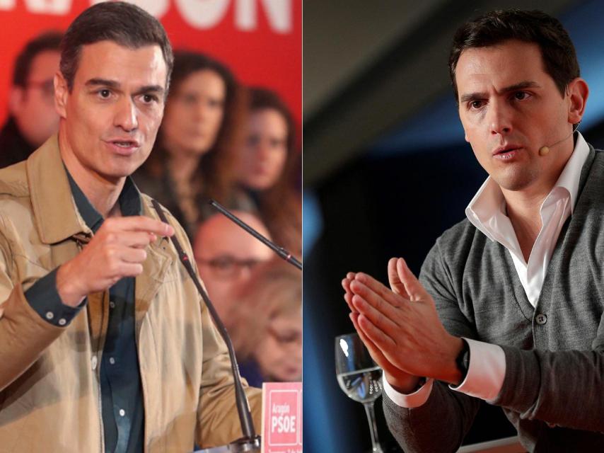 Pedro Sánchez, en Zaragoza, y Albert Rivera, en Pamplona.