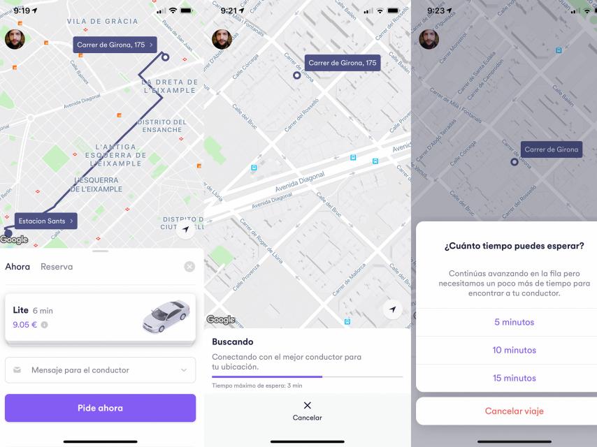 Tratando de contratar Cabify en Barcelona.