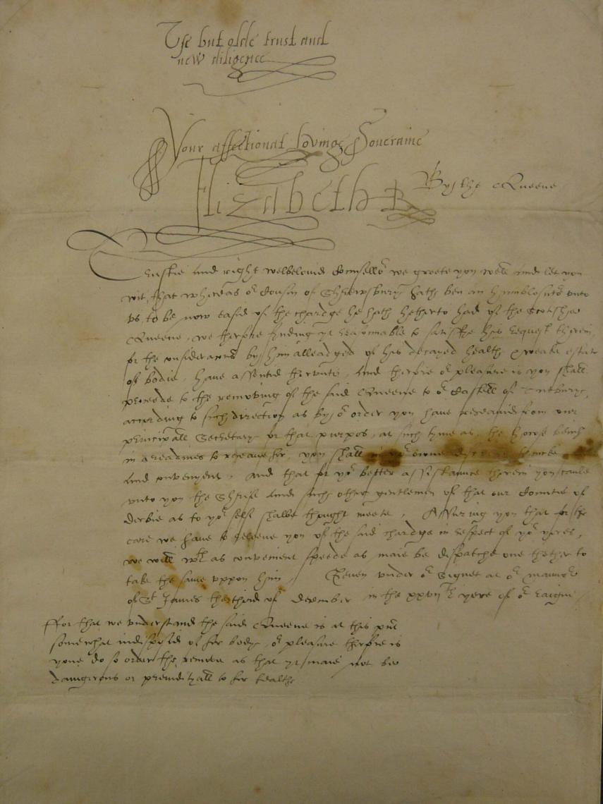 Carta de Isabel I tras perder la confianza en María Estuardo.