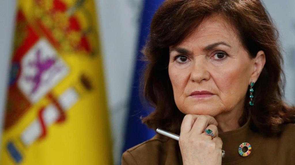 Carmen Calvo, este viernes durante la rueda de prensa posterior al Consejo de Ministros.