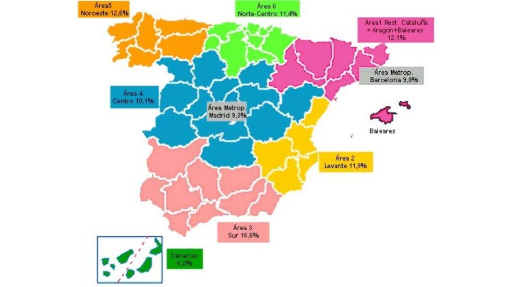 Las zonas Nielsen en las que se divide España.