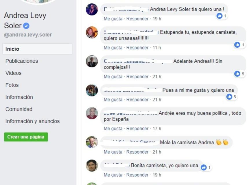Muro de Andrea Levy en su Facebook