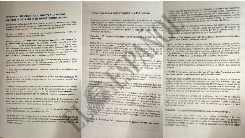 Argumentario contra la propaganda independentista repartido a las embajadas el 11 de febrero.