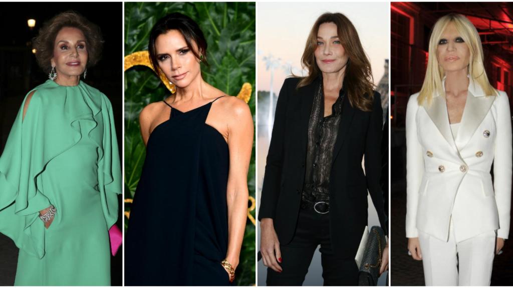 De izquierda a derecha: Naty Abascal, Victoria Beckham, Carla Bruni y Donatella Versace.