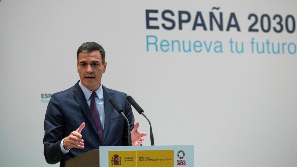 El presidente del Gobierno, Pedro Sánchez, durante la presentación del paquete de energía y clima.