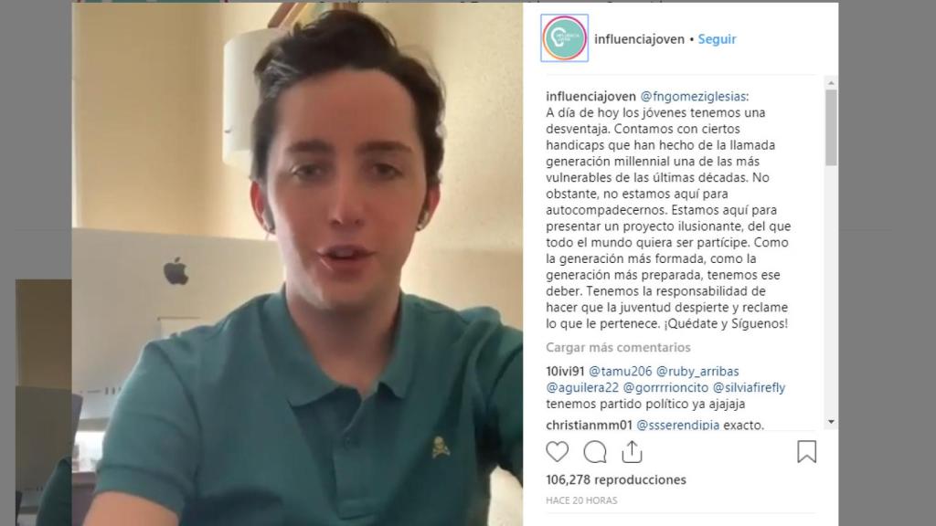 Única publicación en la cuenta en Instagram de Influencia Joven.