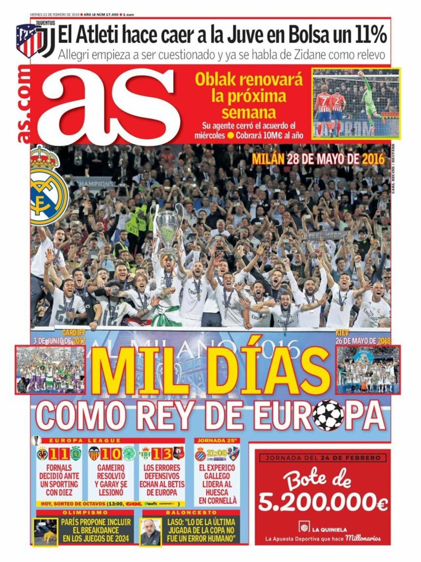 Portada del diario AS (22/02/2019)