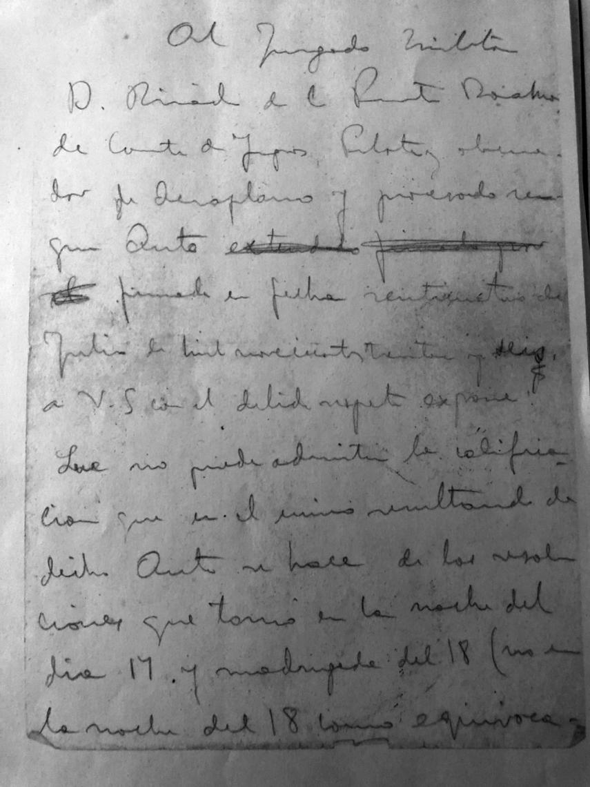 First page of Ricardo de la Puente's writing before the military court that sentenced him to death.