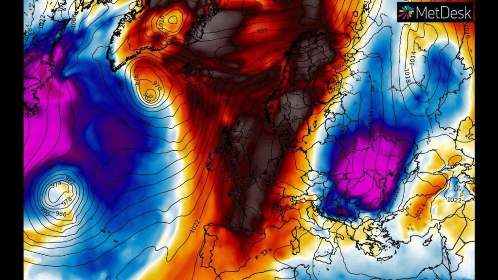 Previsión de anomalías de temperaturas en toda Europa para el domingo 24 de febrero.