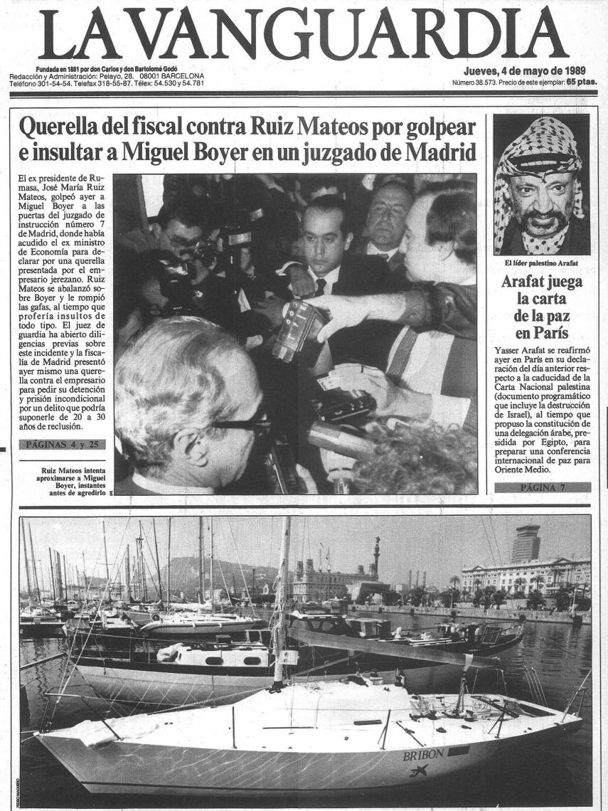 Portada de La Vanguardia el día siguiente de la agresión.