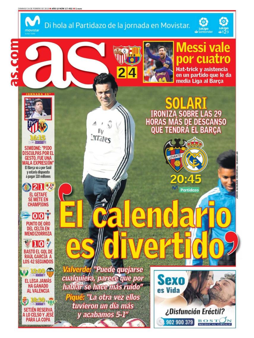 La portada del diario AS (24/02/2019)
