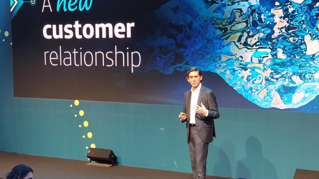 José María Álvarez Pallete durante la presentación del acuerdo con Microsoft.