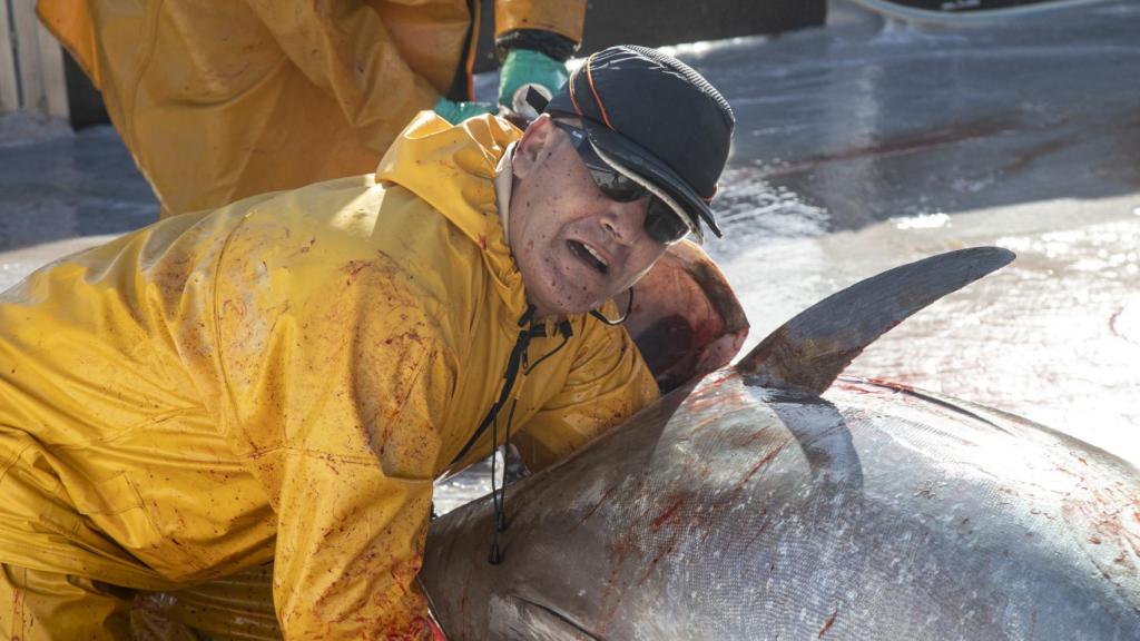 Un matarife conocido como 'El Badajoz' en una de las embarcaciones de la empresa murciana.