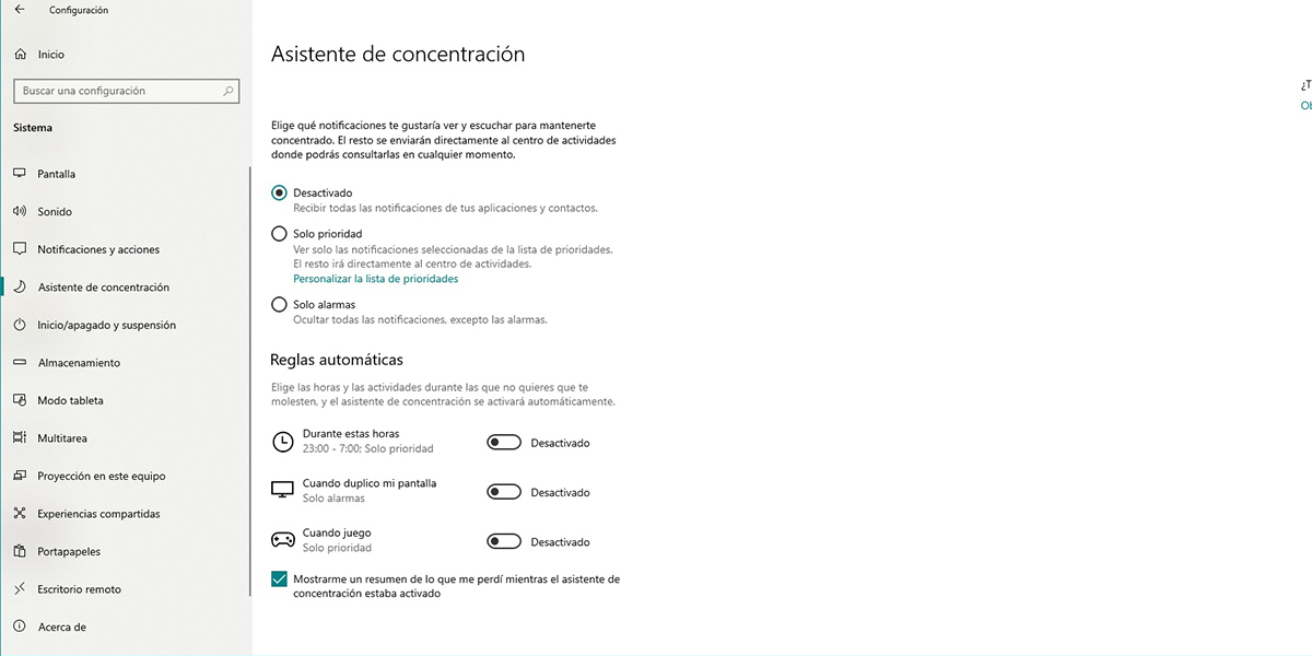 Asistente de concentración